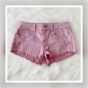 AEO Distressed Blush Rose Pink Jean Shorts 6